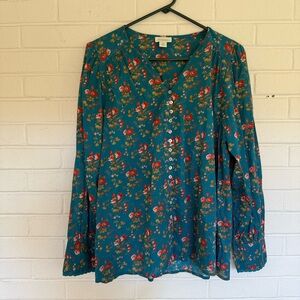 Sundance floral teal blouse size medium